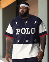 Men's Plus Size Color Matching POLD Two-Piece Set